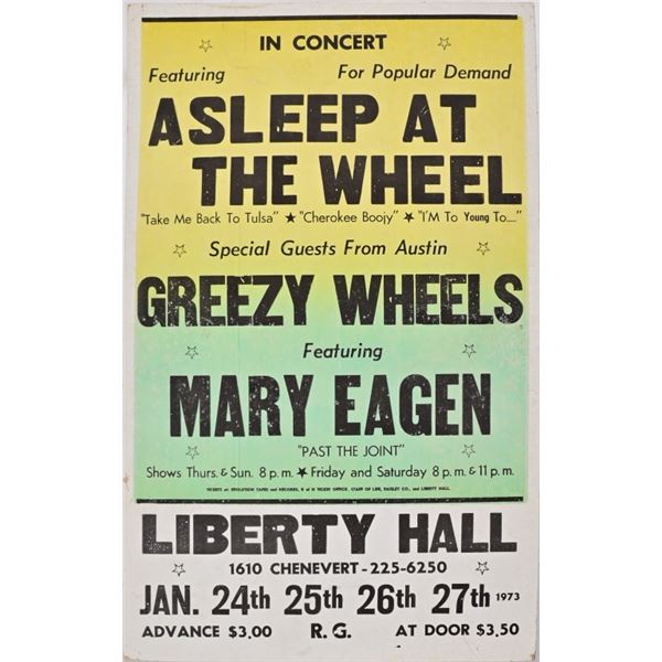 1973 Asleep At The Wheel Liberty Hall Poster