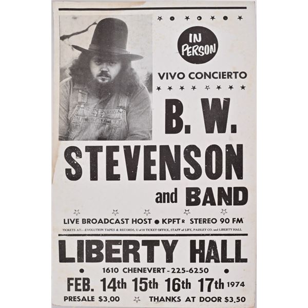 B.W. Stevenson Liberty Hall Concert Poster 1974