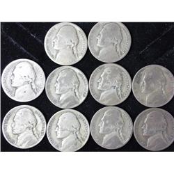 10 Assorted Jefferson War Nickels (35% Silver)