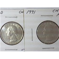 1991 And 1992-D Washington Quarters (Choice BU)