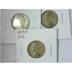 1943-P, 1943-D And 1943-S Jefferson War Nickels