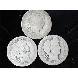 3 Assorted Barber Quarters