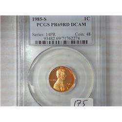 1985-S Lincoln Cent PCGS PR69RD DCAM