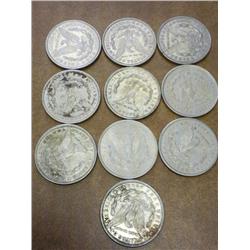10 Assorted 1921 Morgan Silver Dollars