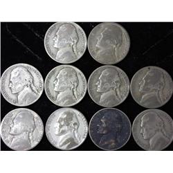 10 Assorted Jefferson War Nickels (35% Silver)