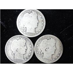 3 Assorted Barber Quarters