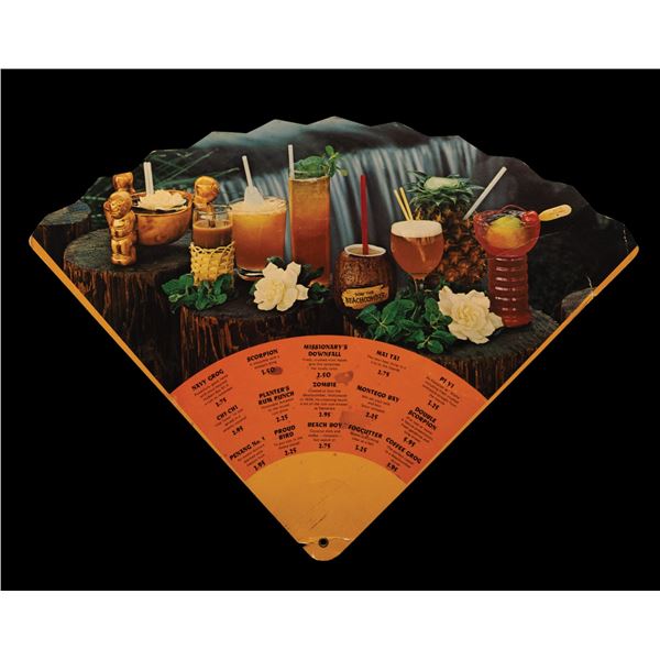 DON THE BEACHCOMBER COCKTAIL FAN MENU - DIE CUT with Solid handle.