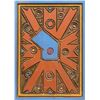 Image 1 : LEROY SCHMALTZ - ORANGE AND BLUE ABSTRACT CARVED PAINTING.