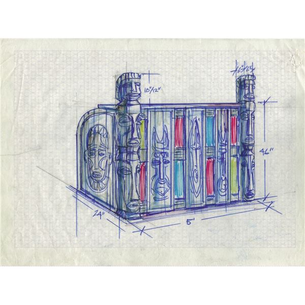 ORIGINAL CONCEPT SKETCH FOR KIMO'S POLYNESIAN WEAR STORE CHECKOUT COUNTER.