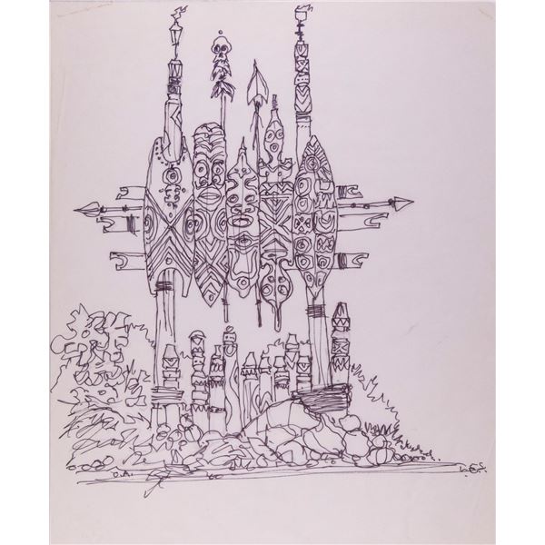 ORIGINAL OA POLYNESIAN RESTAURANT ENTRANCE MARQUEE CONCEPT SKETCH .
