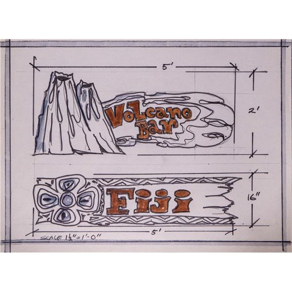 ORIGINAL CONCEPT SKETCH FOR "THE TIKIS" - MONTEREY PARK, CA.