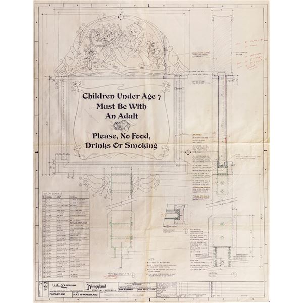 DISNEYLAND NEW FANTASYLAND ALICE IN WONDERLAND RIDE SIGNAGE ELEVATION BLUEPRINTS .