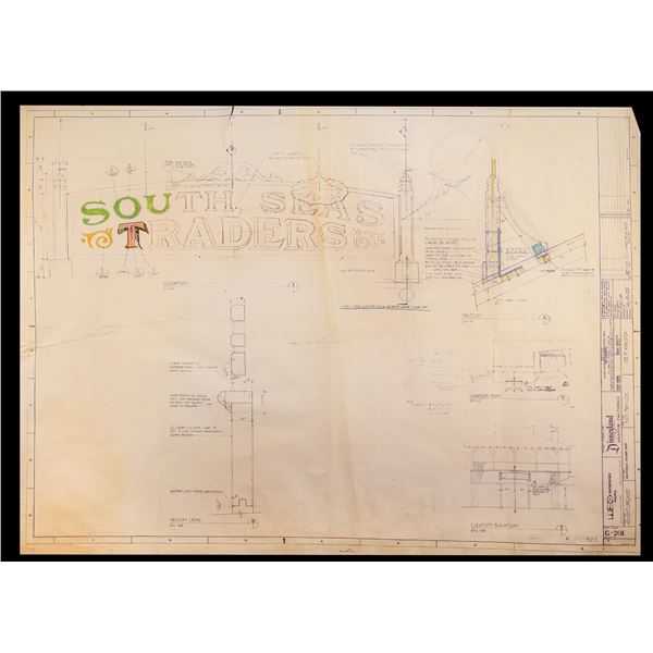 TWO (2) DISNEYLAND ADVENTURELAND - SOUTH SEAS TRADERS SHOP BLUEPRINTS .