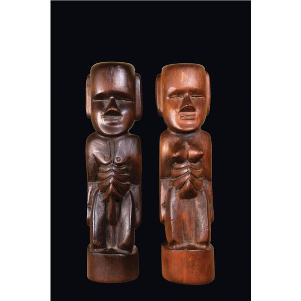 SET OF TWO (2) EASTER ISLAND ANCESTRAL FIGURES (MALE & FEMALE) OA SHOWROOM WALL SAMPLES.