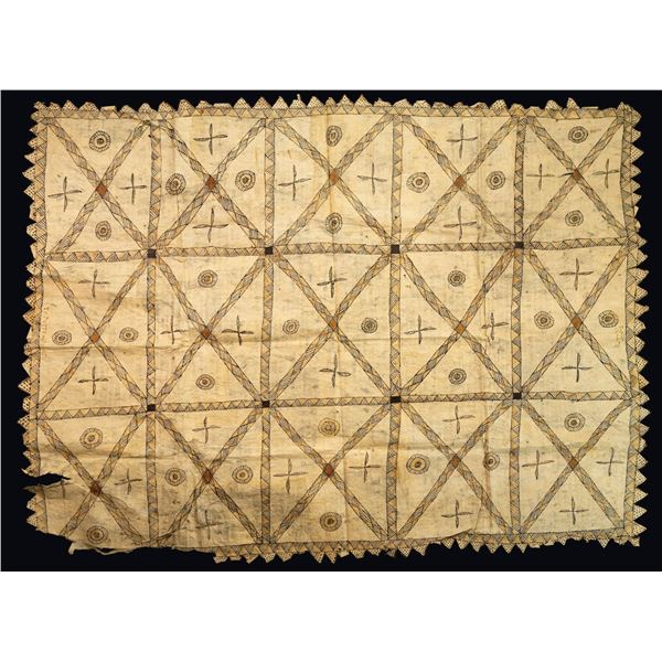 VINTAGE TAHITIAN TRIANGLE-FRINGED TAPA CLOTH.