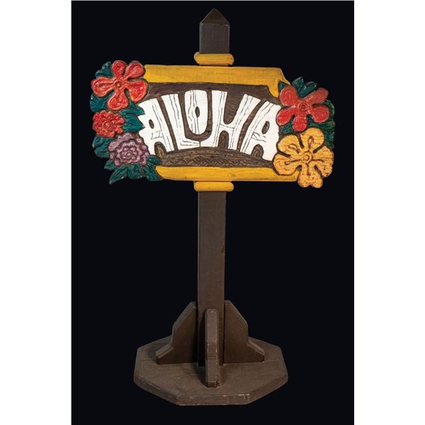 "ALOHA" OA LUAU RENTAL DEPARTMENT FLOOR SIGN.