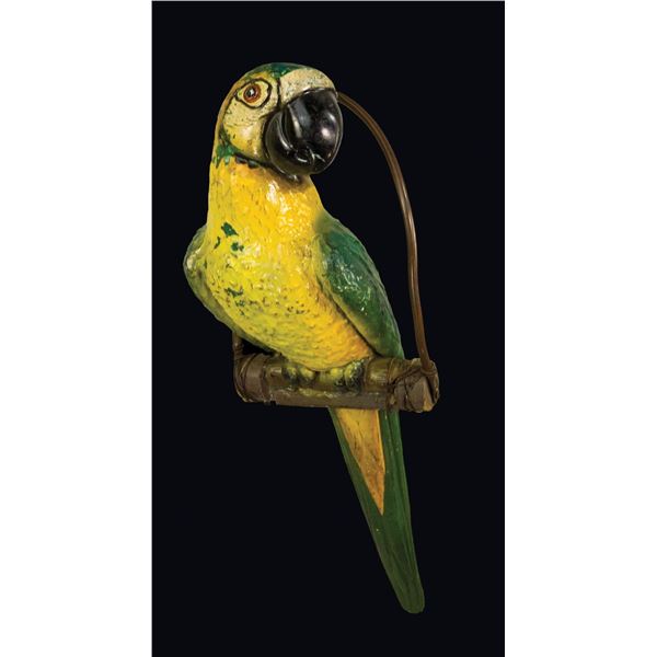 OA LUAU RENTAL DEPARTMENT HANGING PERCHED GREEN PARROT.