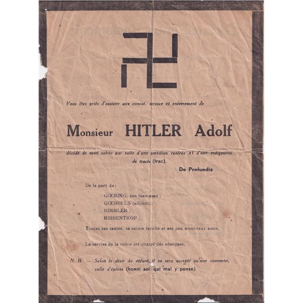 ADOLF HITLER DEATH NOTICE AND LAST WILL