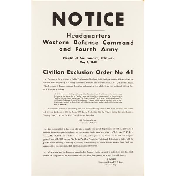 1942 JAPANESE EXCLUSION ACT BROADSIDE