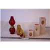 Image 1 : Small Lamp, Russian Nesting Dolls, and Trio of Candle Holders