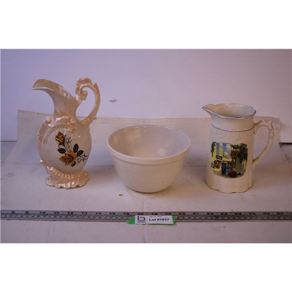 Bowl + (2) Decorative Pitchers