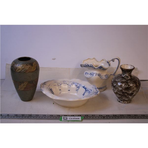 Pitcher and Wash Bowl + (2) Vases