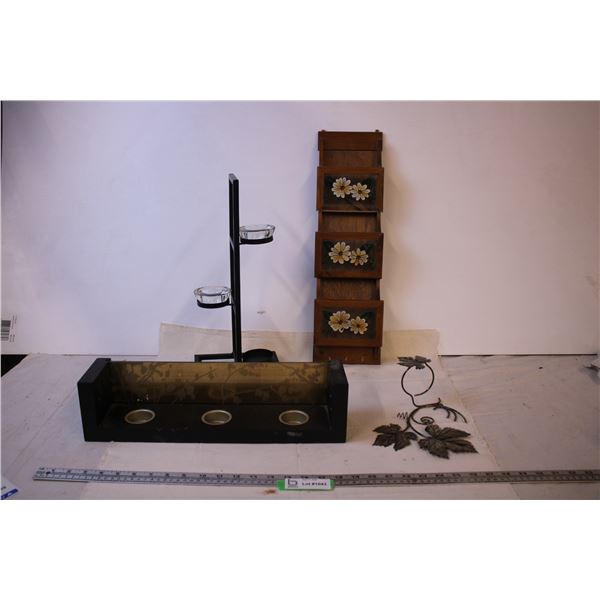 (3) Candle Holders and a Wall Mounted Letter Organizer/ Key Holder