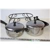 Image 2 : (2) Pots, Decorative Tub, Toothbrush Holder and Matching Plate + Metal Stand