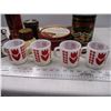 Image 2 : (4) Termocrisa Milk Glass Tulip Mugs, teapot, misc tins