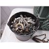 Image 2 : Pail of bolts + nuts, animal trap, pot, water hose