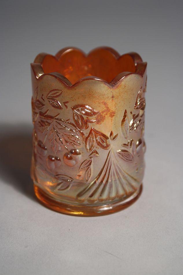 A Collection of Six Pressed Colored Glass Toothpick Holders.