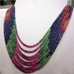 375 CTS NINE STRANDS OF SAPPHIRE, RUBY AND EMERALD ADJUSTBLE NECKLACE 3-2.5 MM - 18-22 INCHES
