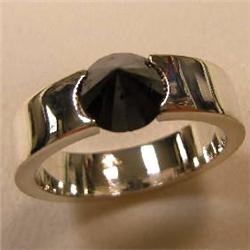 STERLING SILVER 1.90 CTS BLACK DIAMOND THUMB RING - SIZE 10