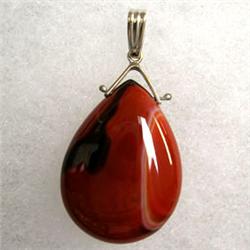 14K GOLD AGATE PENDANT 28x18 MM