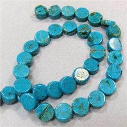 11 MM COIN SHAPED STABILIZED TURQUOISE STRAND - 16 INCHES