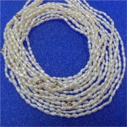 4/3.5-2 MM 5 STRAND OF RICE SHAPED FRESH WATER PEARLS - 32 INCHES