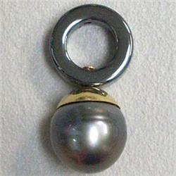 14K GOLD 24x10 MM BLACK TAHITIAN PEARL AND HEMATITE UNISEX PENDANT 