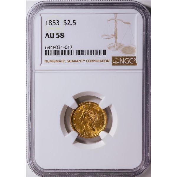 1853 $2.5 Liberty Head Quarter Eagle Gold Coin NGC AU58