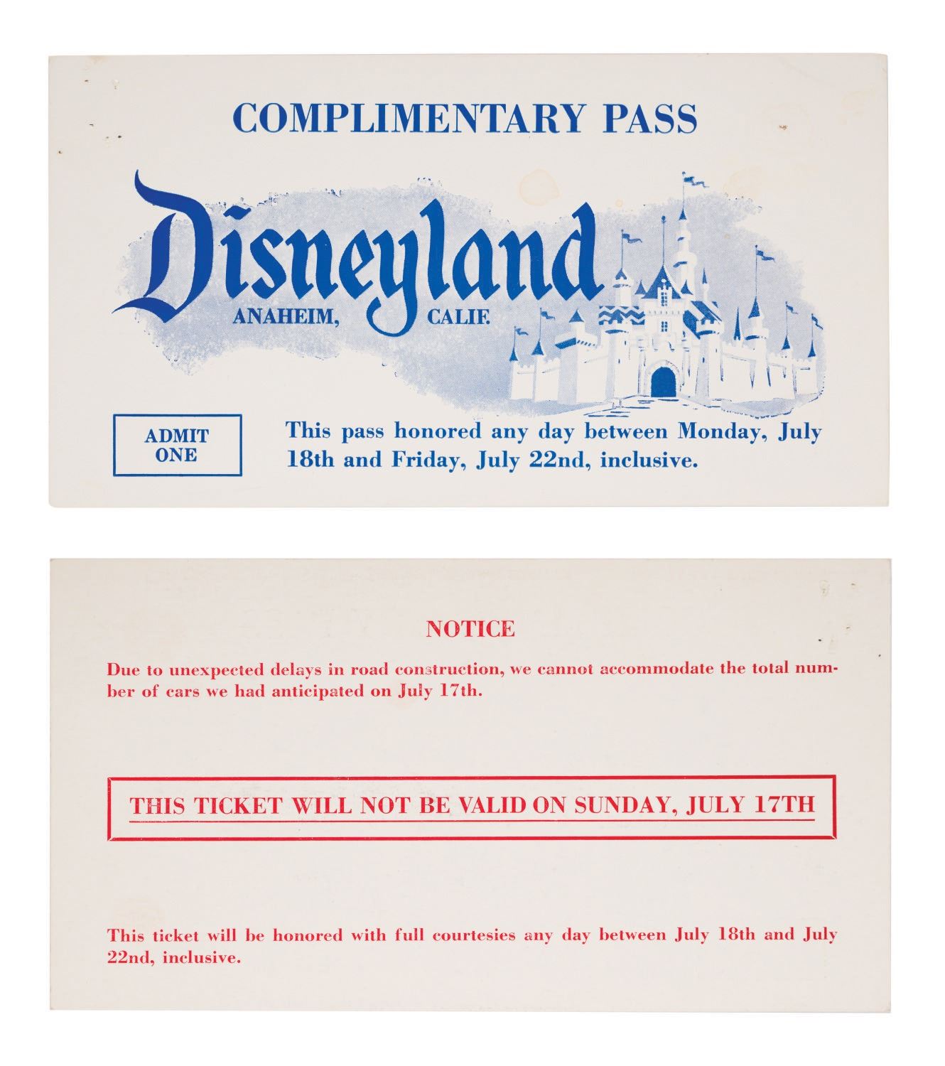 White Disneyland Opening Week Complimentary Pass White Disneyland Opening Week Complimentary Pass