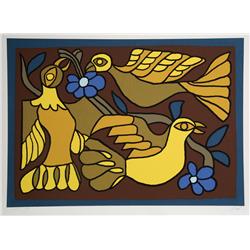 Victor Delfin, Three Doves, Peruvian Silkscreen