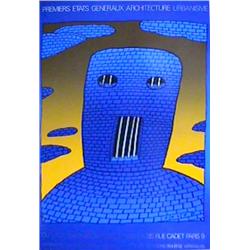 Jean-Michel Folon, Architecture, Serigraph Poster