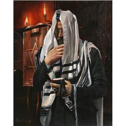 Alex Levin, Praying at the Synagogue, Painting