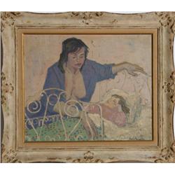 Pierre Ramel, Mother and Child, Painting 1958