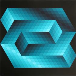 Victor Vasarely, Gestalt, Teal Op-Art Serigraph