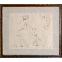 Francisco Zuniga, Study for Marbles, Ink Drawing