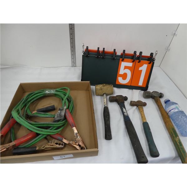 ball peen hammers, mallet, jumper cables