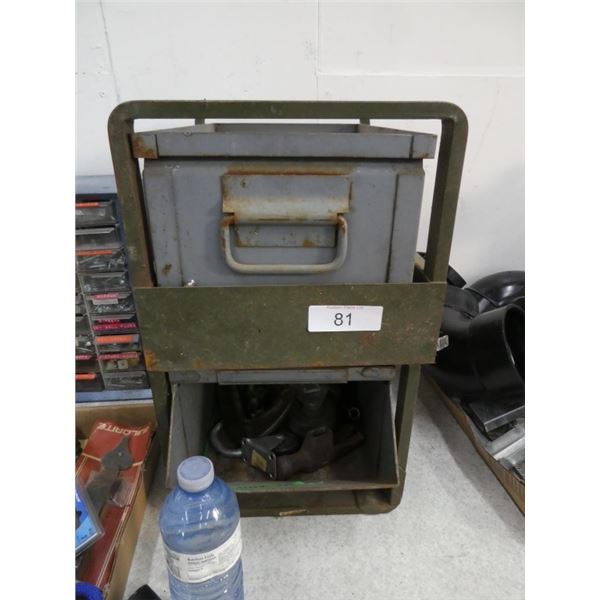 metal storage w/ misc contents