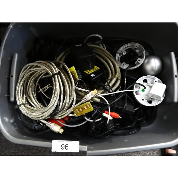 tote of assorted electronics cables