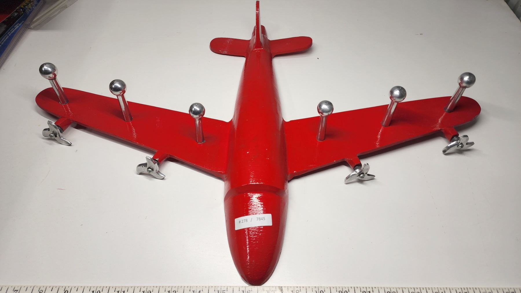 Hat Rack Rod Airplane Large Red Metal Air plane, Hat/Jacket/Towel Rack