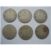 Image 1 : LOT OF 6 DIFFERENT DATES - SILVER CANADIAN QUARTERS (1910, 1912, 1913, 1916, 1917, 1921)